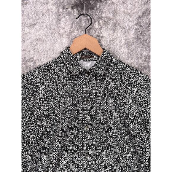 New J McLaughlin Top Small Womens Black Catalina Cloth Patterned Button Shirt - Picture 2 of 8